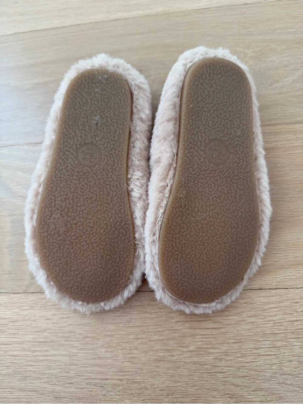Zara Kids Beige Faux-Fur Mary Jane Slippers